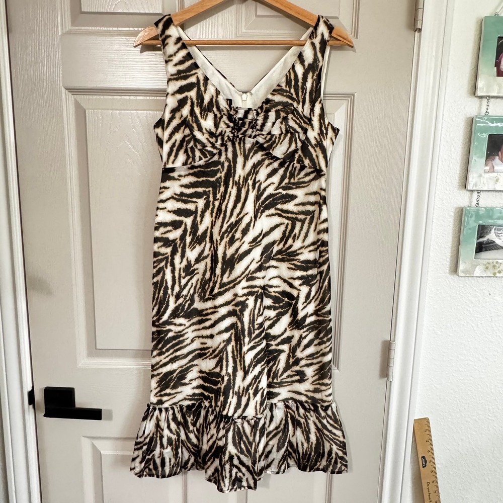 Talbots Womens Tiger Animal Print Cotton Sheath Dress Brown Cream Size 4 Y2K‎